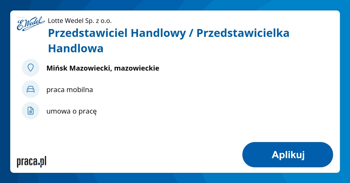 Archiwalna Oferta Nr 8618721 Przedstawiciel Handlowy