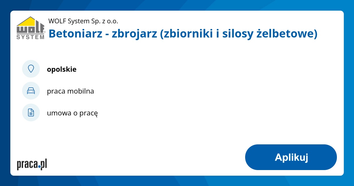 Praca Betoniarz Zbrojarz Zbiorniki I Silosy Elbetowe Opolskie