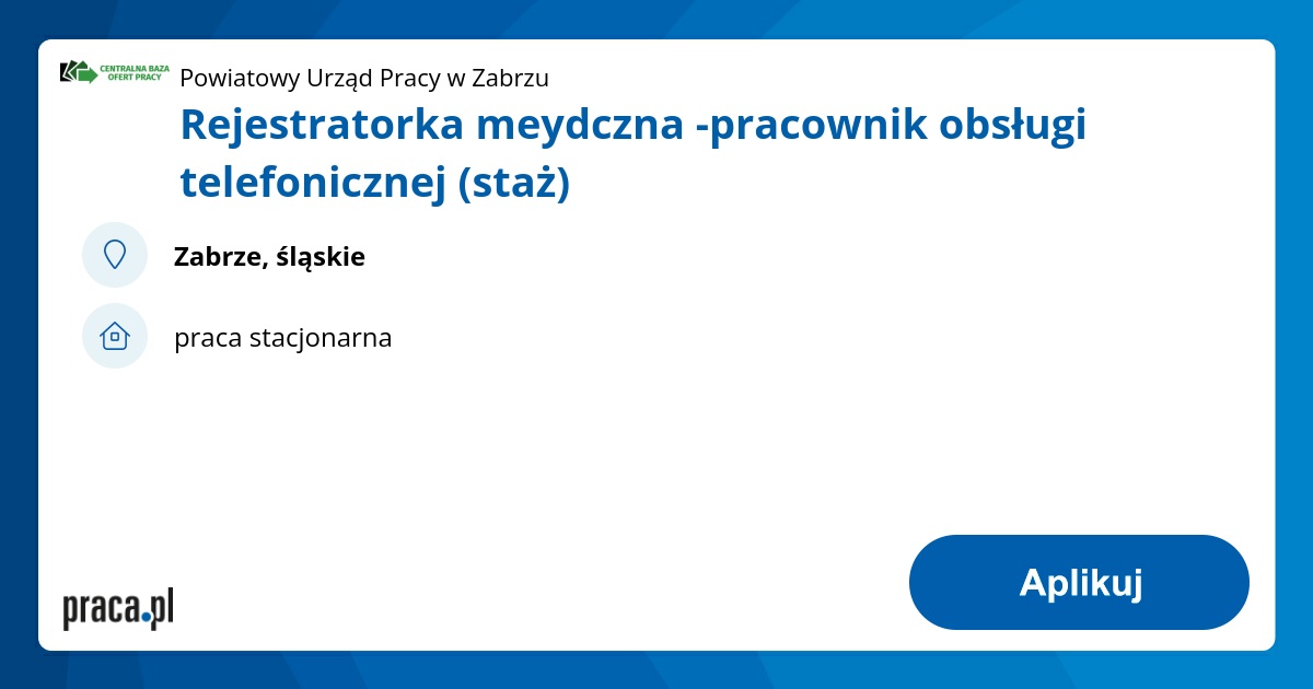 Praca Rejestratorka Meydczna Pracownik Obs Ugi Telefonicznej Sta