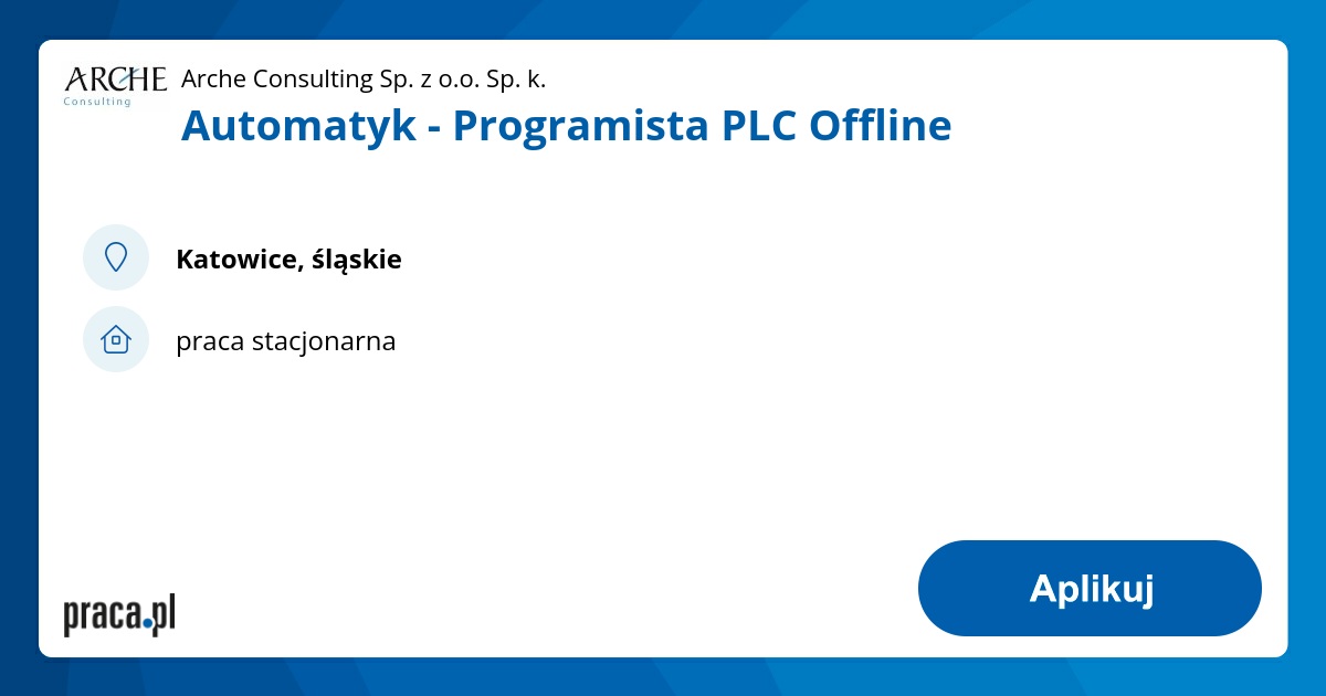 Archiwalna oferta nr 1542654 Automatyk Programista PLC Offline