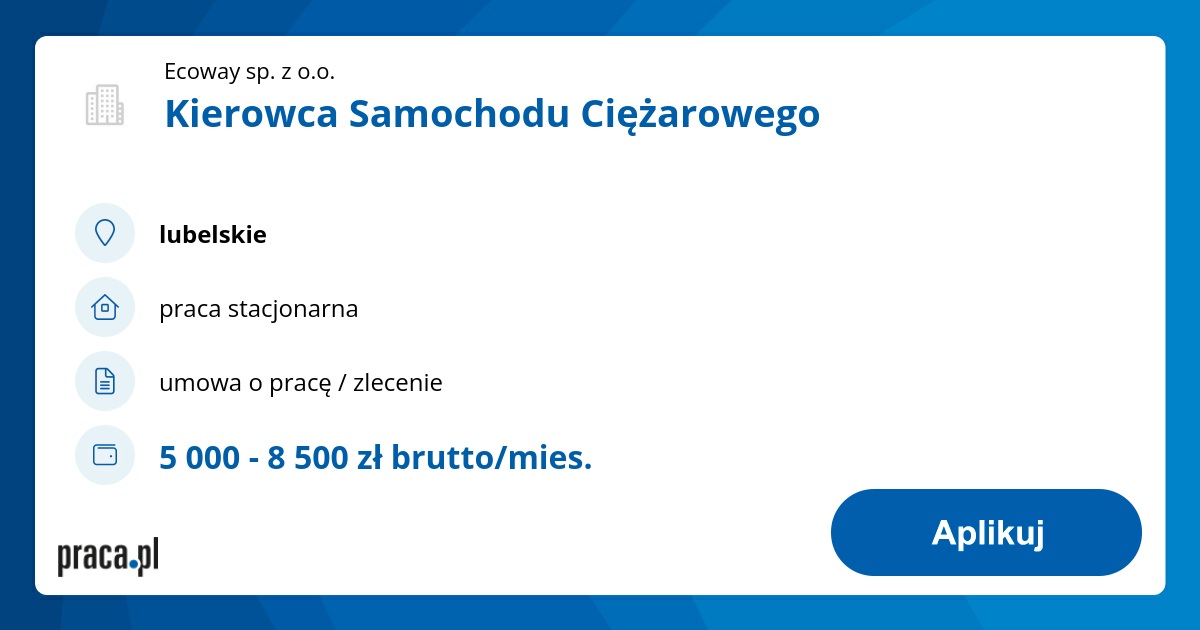 Archiwalna Oferta Nr 7866639, Kierowca Samochodu Ciężarowego, Lubelskie ...