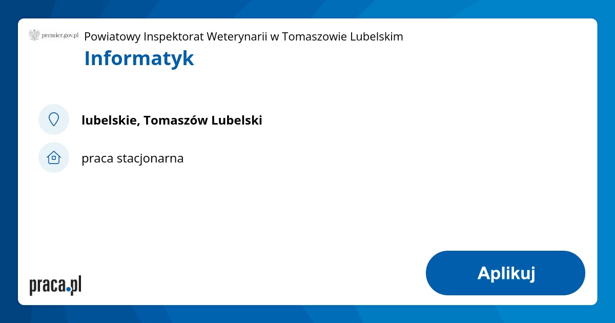 Archiwalna oferta nr 7882197, Informatyk, lubelskie, Powiatowy ...