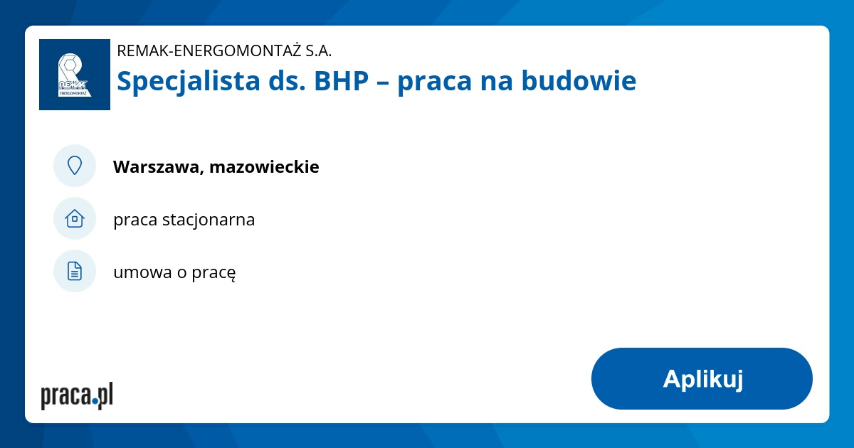 Archiwalna Oferta Nr 7935927, Specjalista Ds. BHP – Praca Na Budowie ...