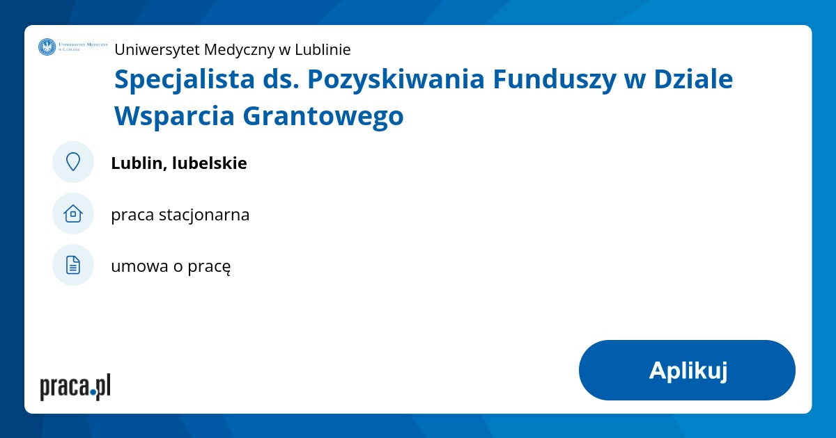 Archiwalna Oferta Nr 8693368, Specjalista Ds. Pozyskiwania Funduszy W ...