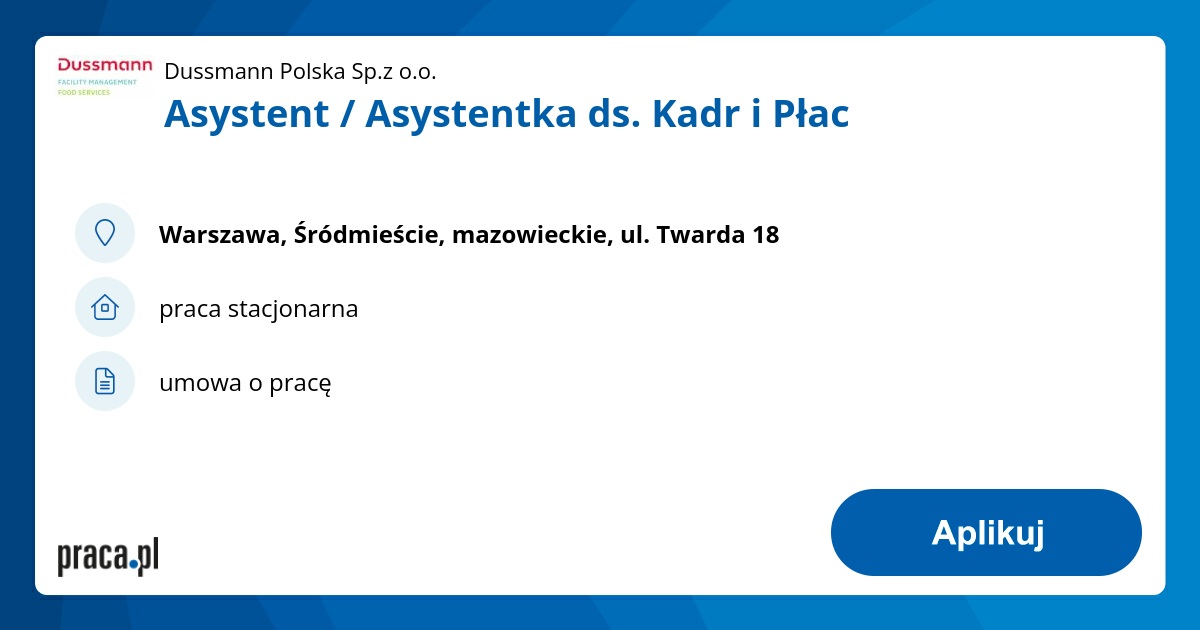 Asystent / Asystentka ds. Kadr i Płac