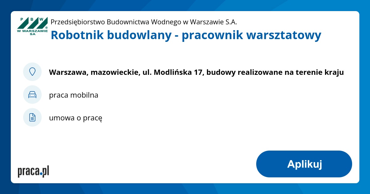 Archiwalna Oferta Nr 8788945, Robotnik Budowlany - Pracownik ...