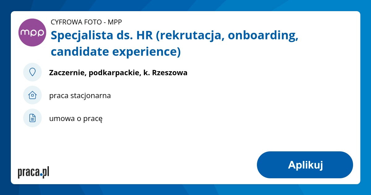 Specjalista ds. HR (rekrutacja, onboarding, candidate experience)