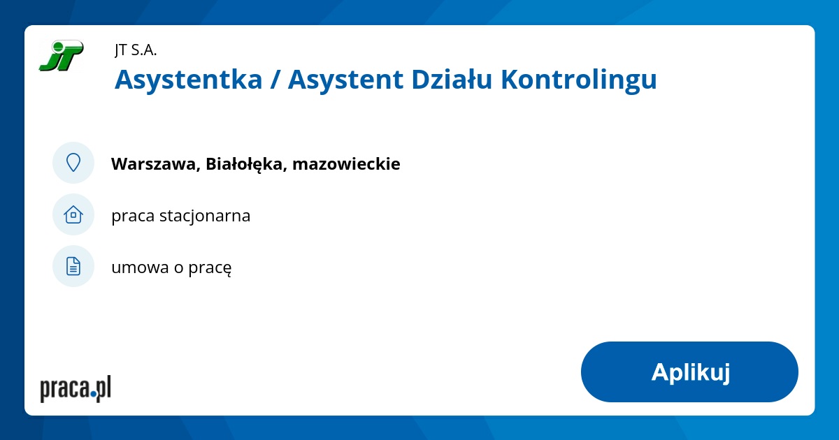 Asystentka / Asystent Działu Kontrolingu