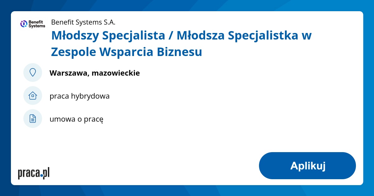 Młodszy Specjalista / Młodsza Specjalistka w Zespole Wsparcia Biznesu