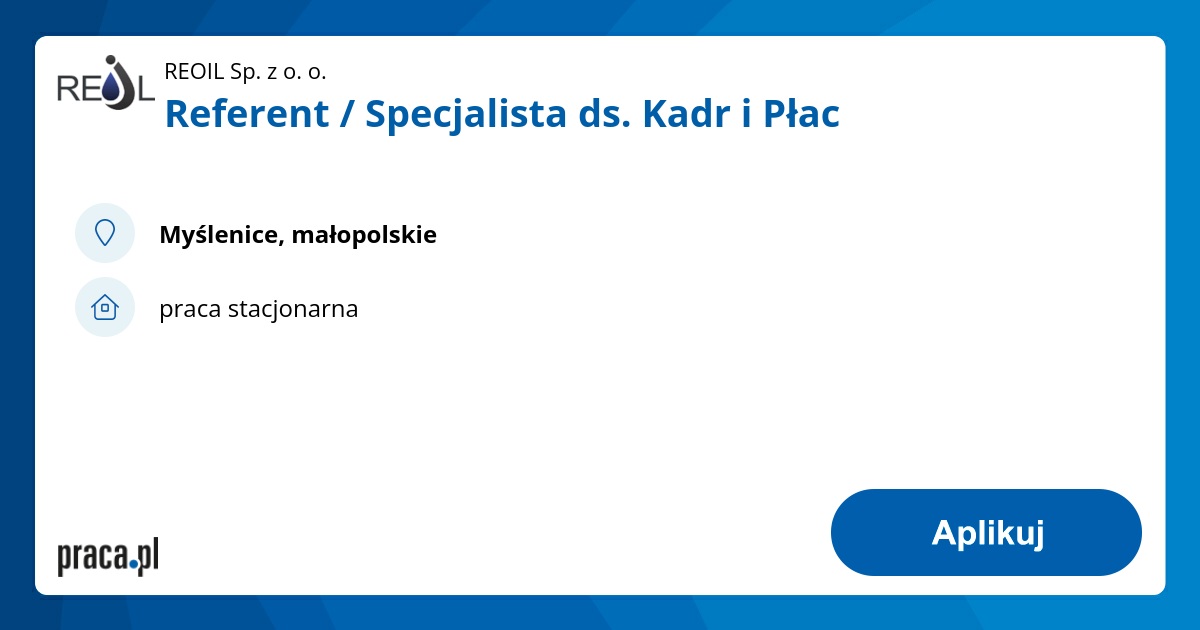 Referent / Specjalista ds. Kadr i Płac