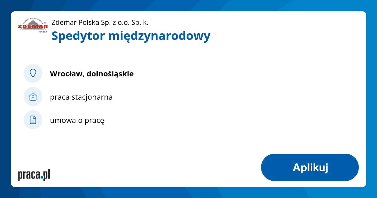 Archiwalna Oferta Nr 8901901, Spedytor Międzynarodowy, Wrocław, Zdemar ...