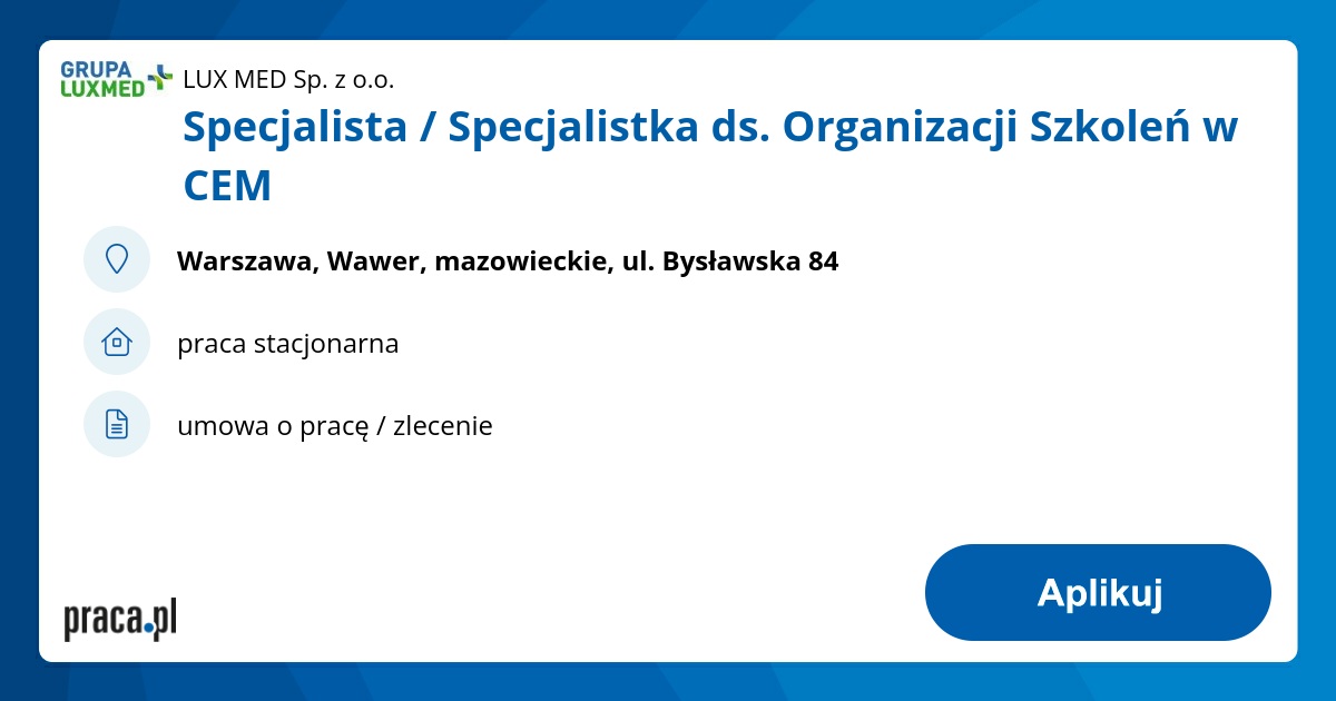 Specjalista / Specjalistka ds. Organizacji Szkoleń w CEM