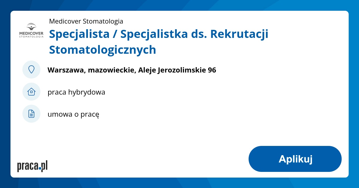 Specjalista / Specjalistka ds. Rekrutacji Stomatologicznych