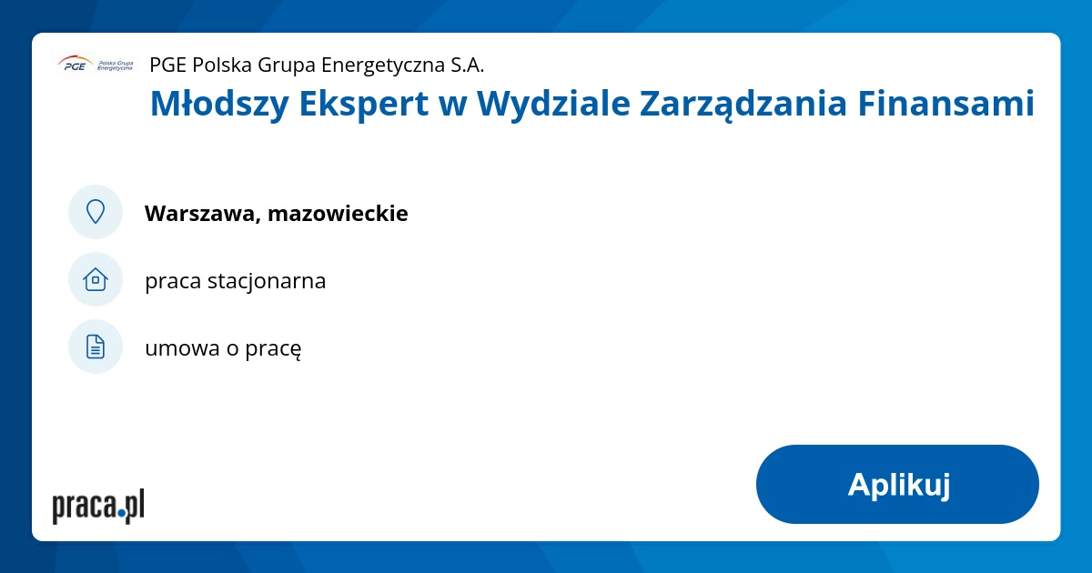 Młodszy Ekspert w Wydziale Zarządzania Finansami