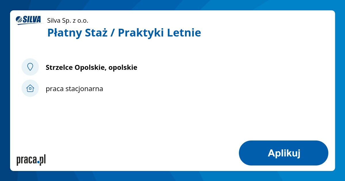 Płatny Staż / Praktyki Letnie