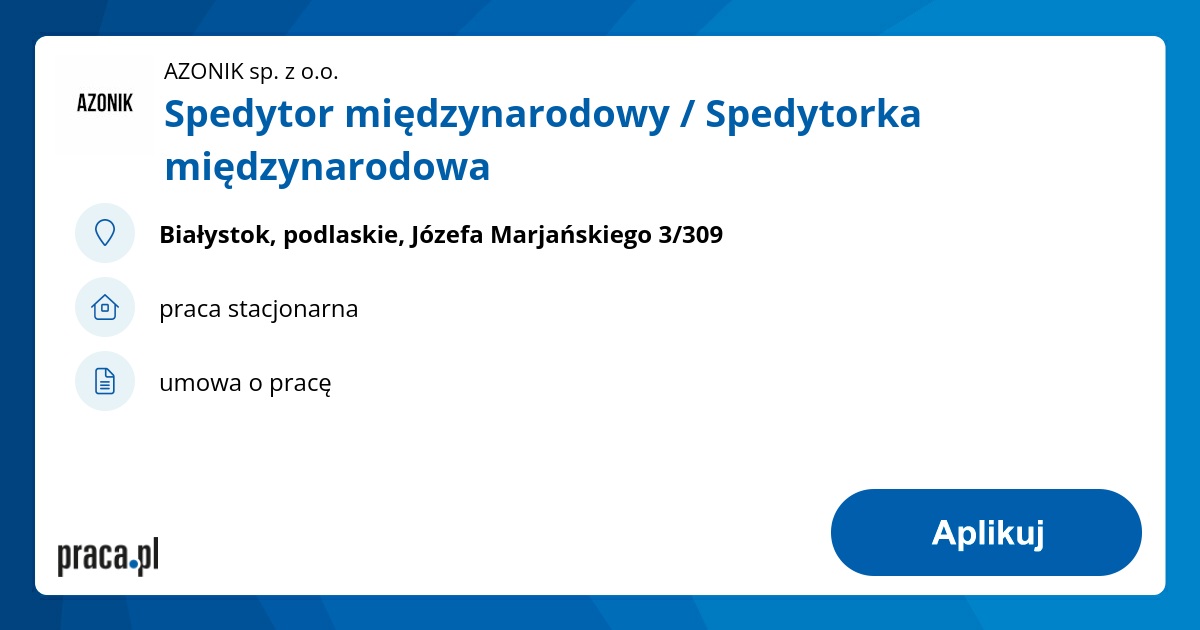 Archiwalna Oferta Nr 9030748, Spedytor Międzynarodowy / Spedytorka ...