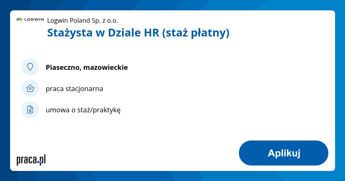 Stażysta w Dziale HR (staż płatny)