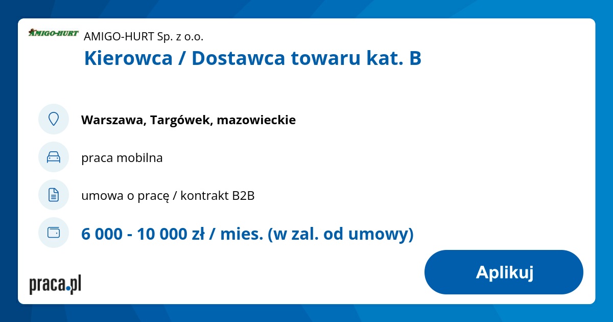 Archiwalna Oferta Nr 9085549, Kierowca / Dostawca Towaru Kat. B ...