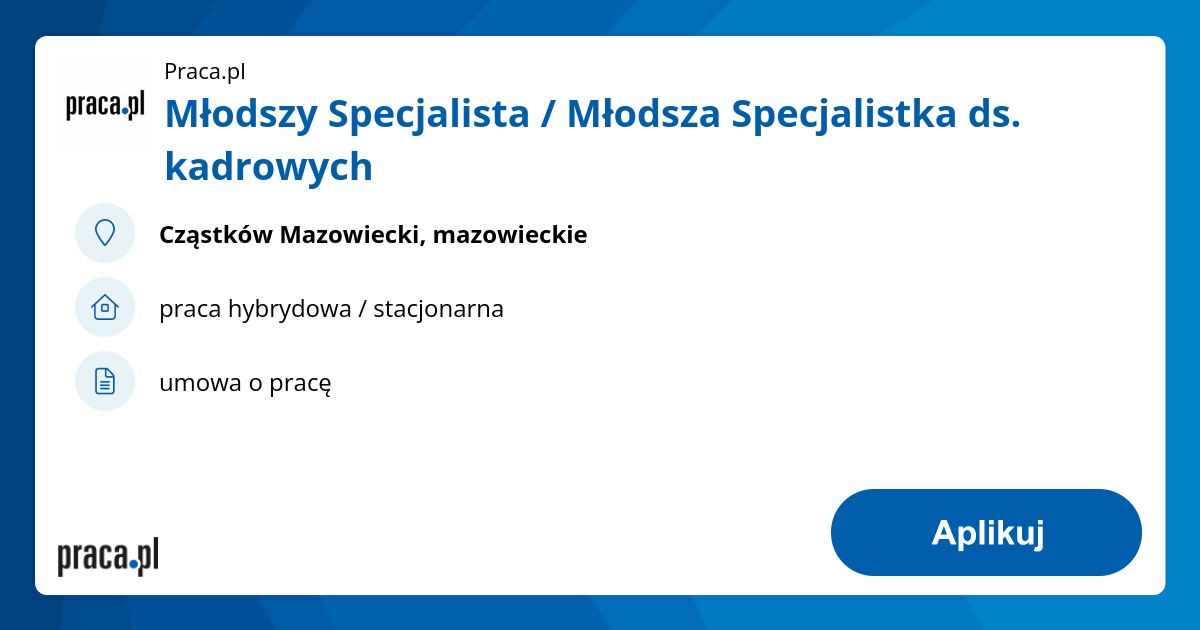 Młodszy Specjalista / Młodsza Specjalistka ds. kadrowych