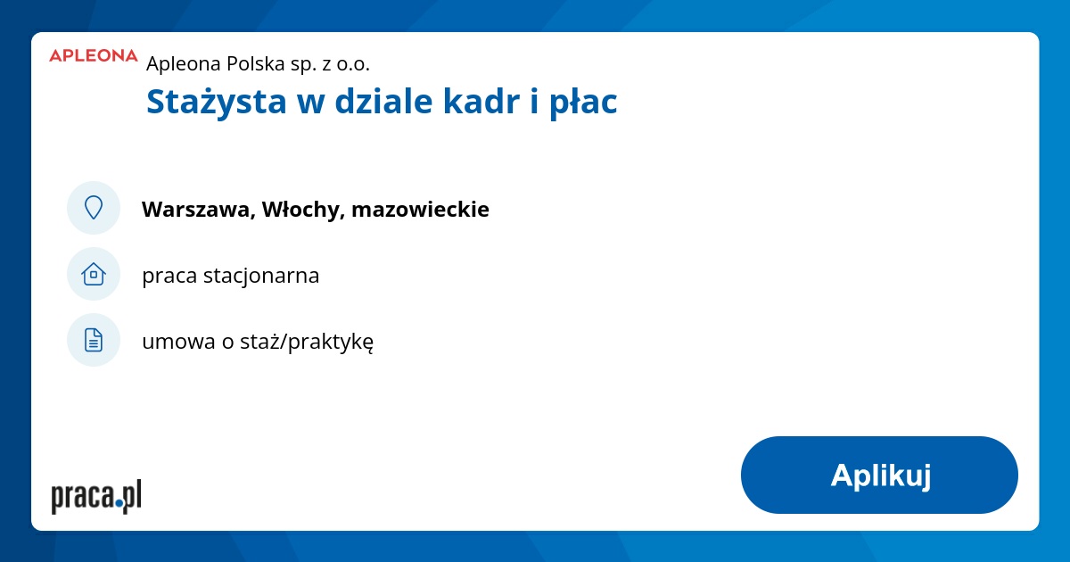 Stażysta w dziale kadr i płac