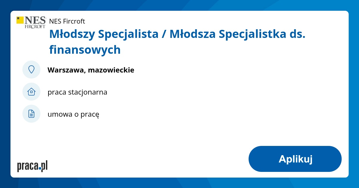 Młodszy Specjalista / Młodsza Specjalistka ds. finansowych