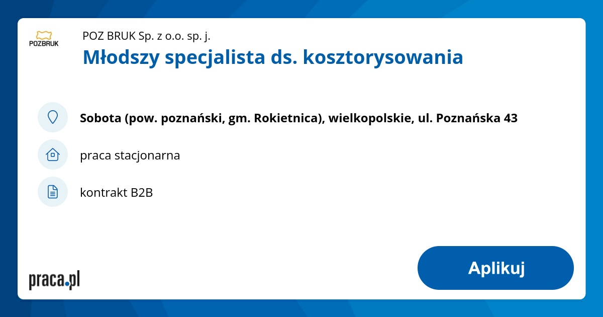 Młodszy specjalista ds. kosztorysowania