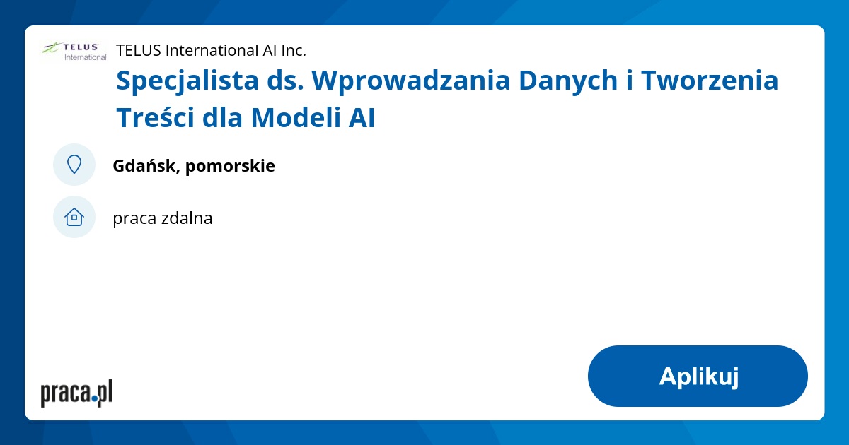 Specjalista ds. Wprowadzania Danych i Tworzenia Treści dla Modeli AI