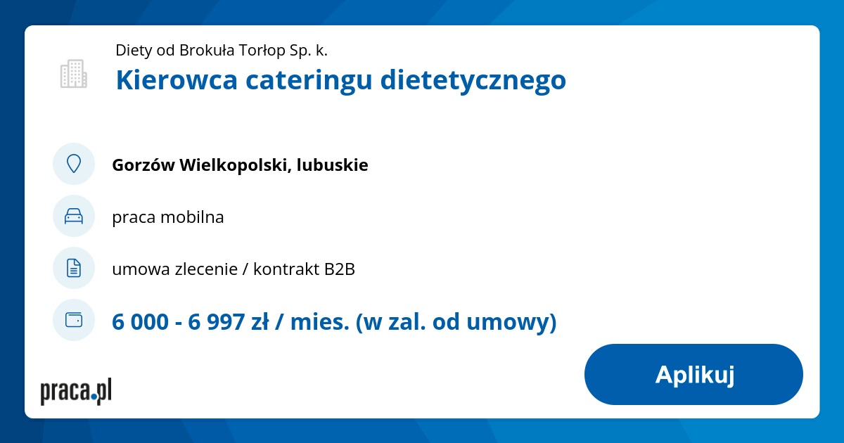 Praca Kierowca Cateringu Dietetycznego, Gorzów Wielkopolski, Diety Od ...