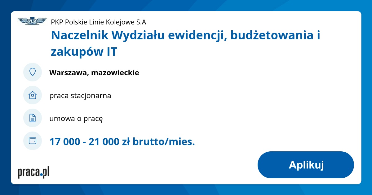 Naczelnik Wydziału ewidencji, budżetowania i zakupów IT