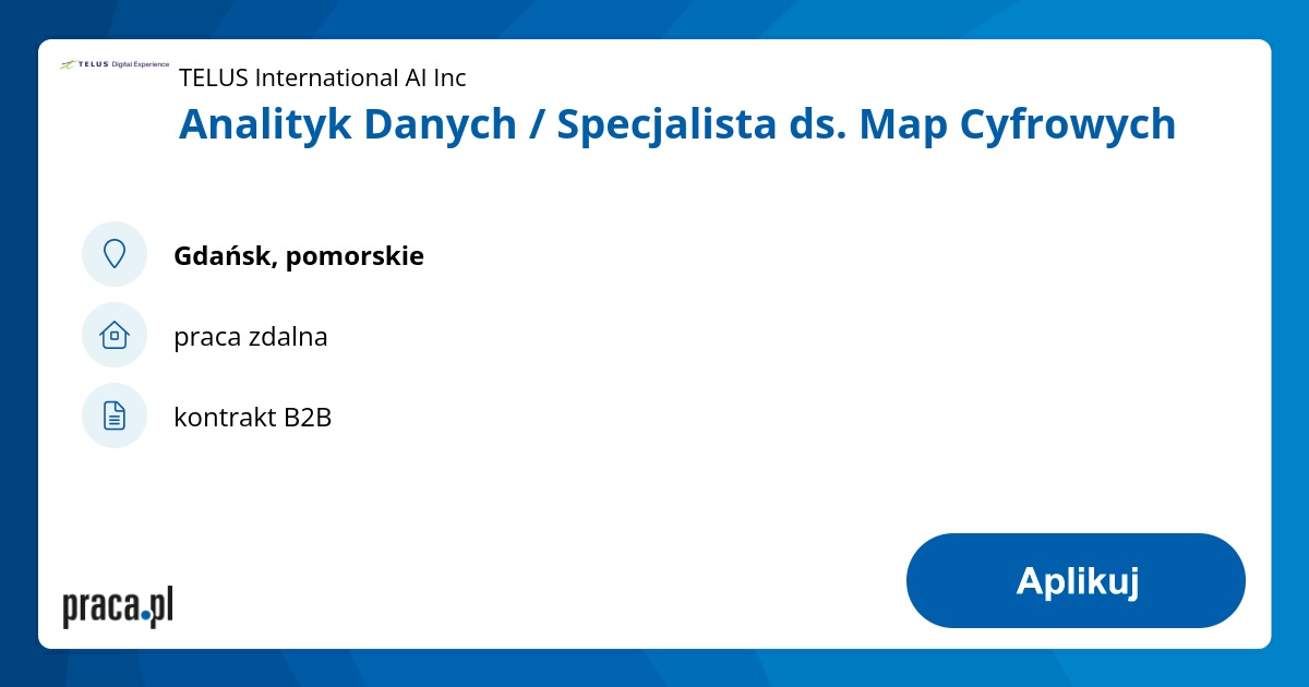 Analityk Danych / Specjalista ds. Map Cyfrowych