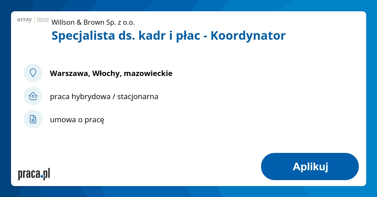 Specjalista ds. kadr i płac - Koordynator