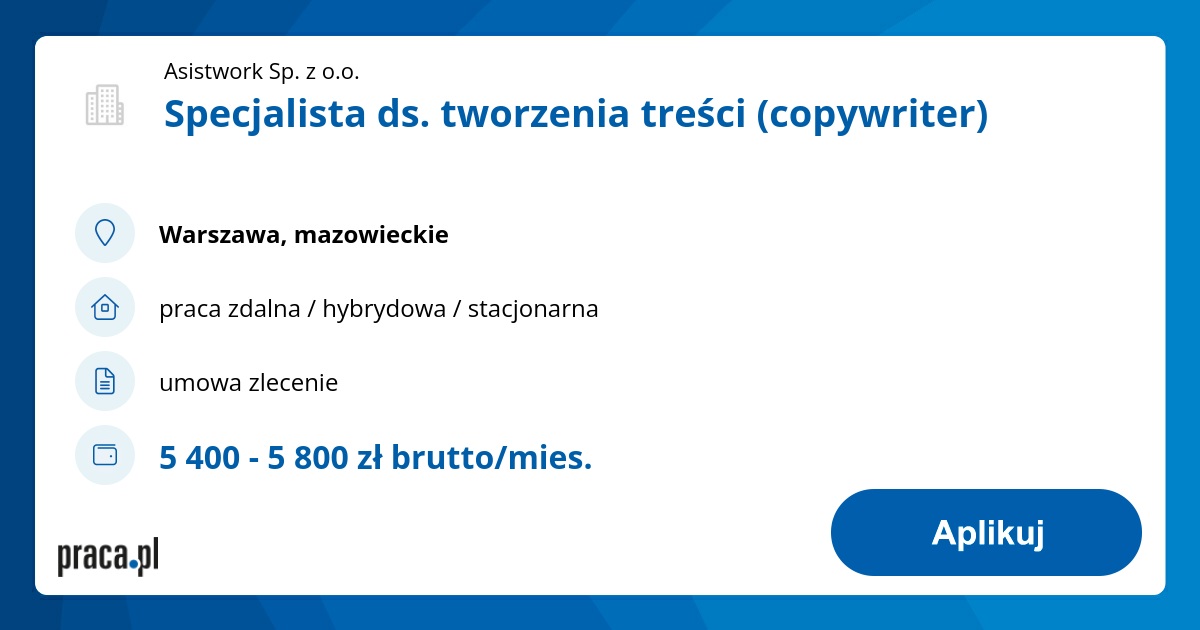 Specjalista ds. tworzenia treści (copywriter)