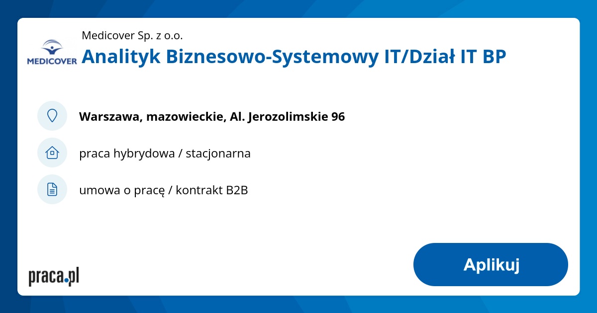 Analityk Biznesowo-Systemowy IT/Dział IT BP