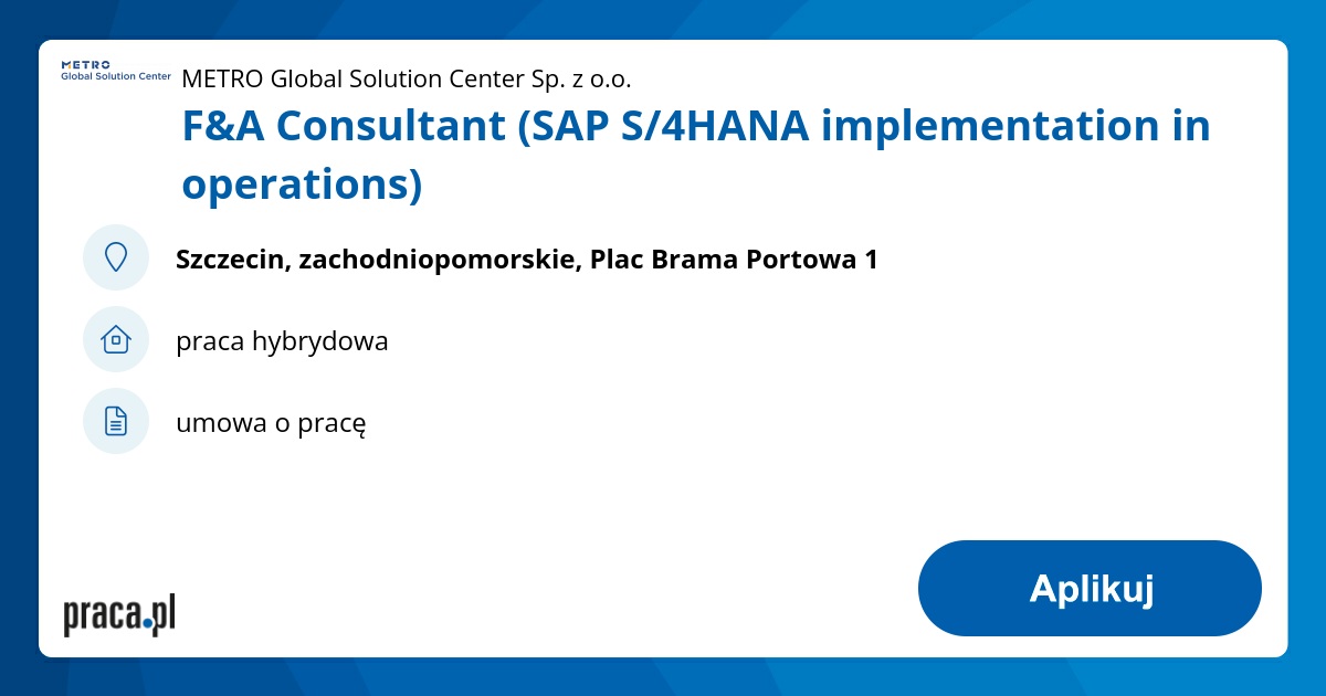 F&A Consultant (SAP S/4HANA implementation in operations)