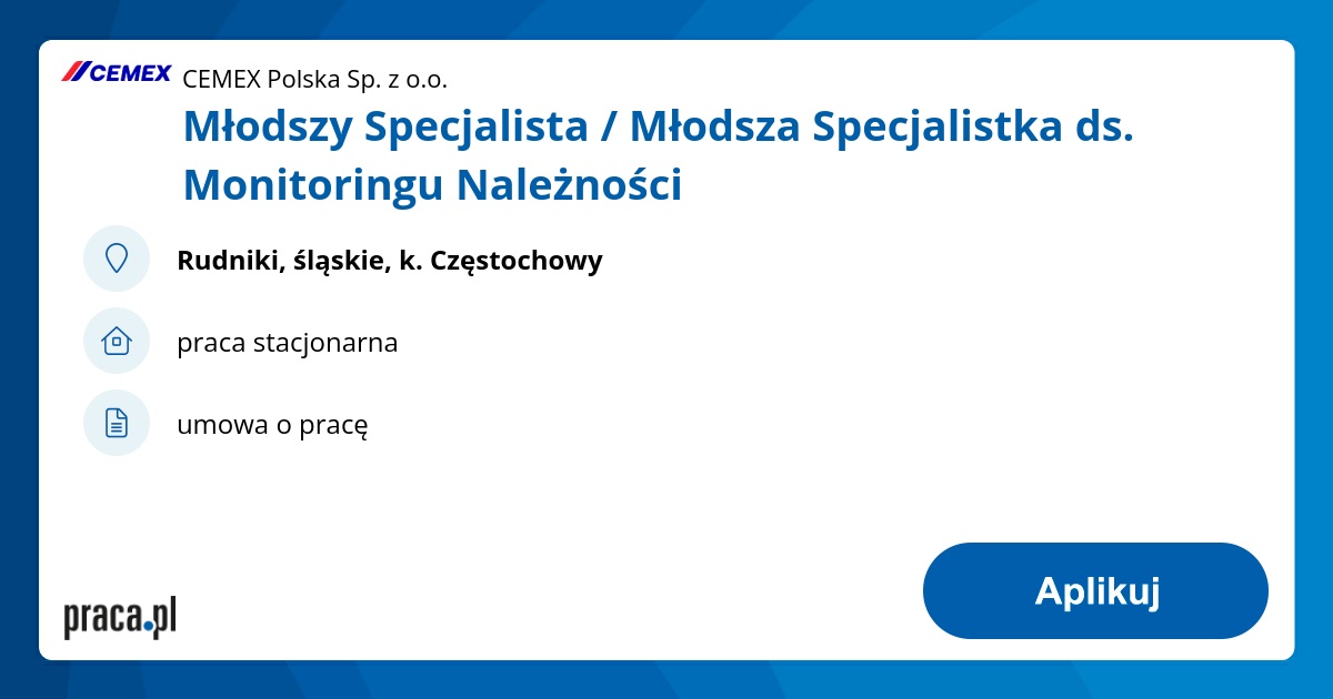 Młodszy Specjalista / Młodsza Specjalistka ds. Monitoringu Należności