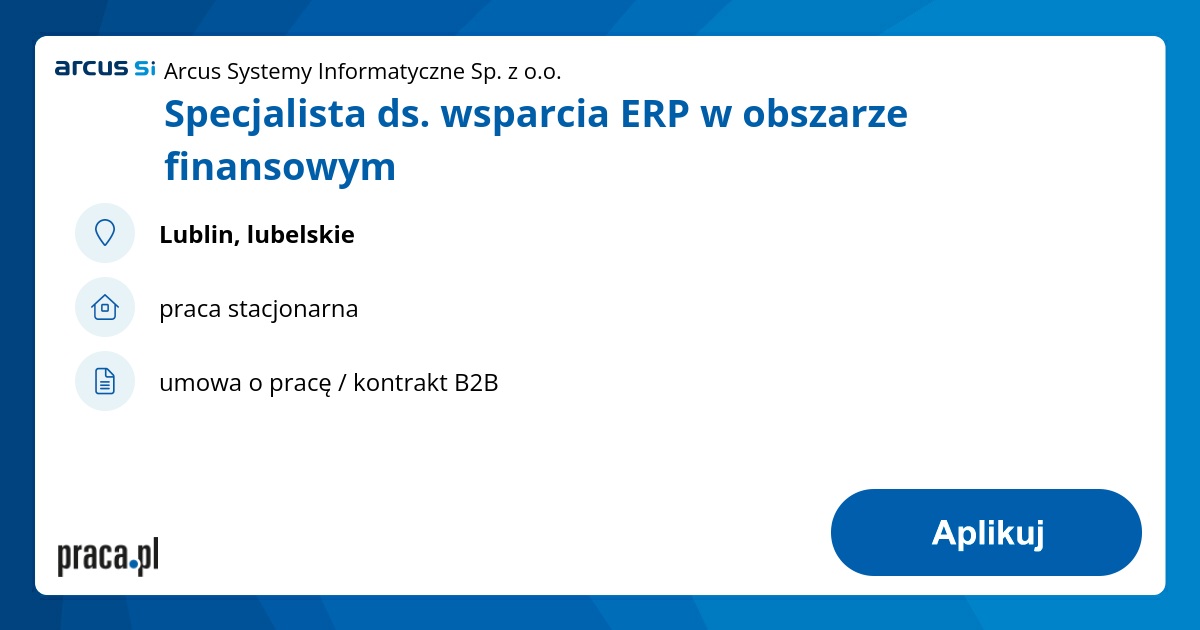 Specjalista ds. wsparcia ERP w obszarze finansowym