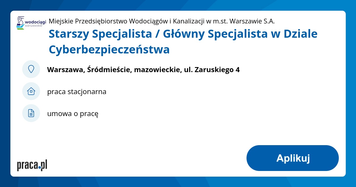 Starszy Specjalista / Główny Specjalista w Dziale Cyberbezpieczeństwa