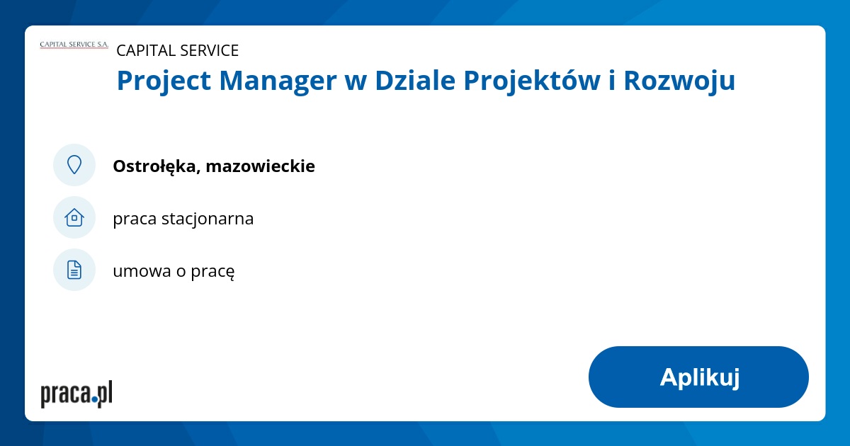 Project Manager w Dziale Projektów i Rozwoju