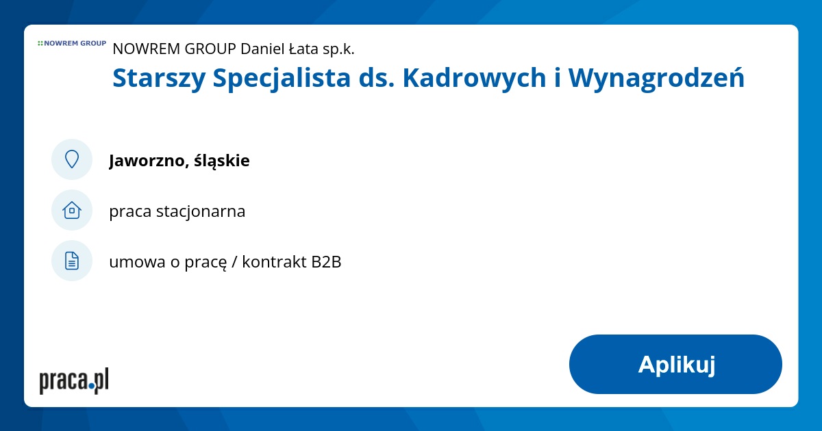 Starszy Specjalista ds. Kadrowych i Wynagrodzeń