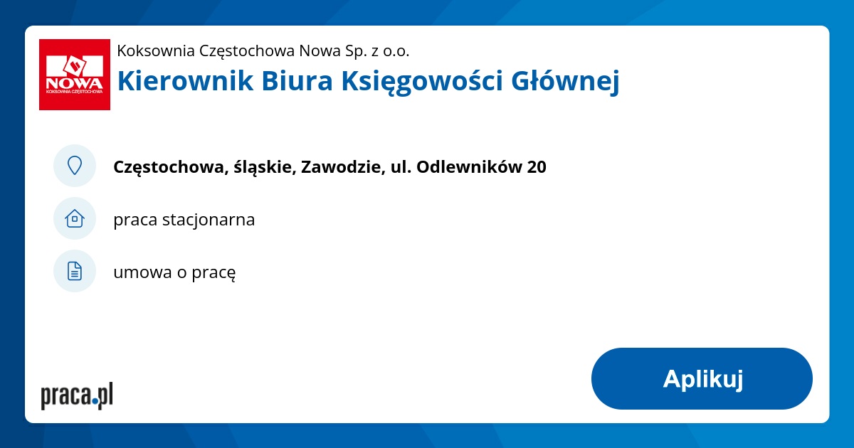 Kierownik Biura Księgowości Głównej