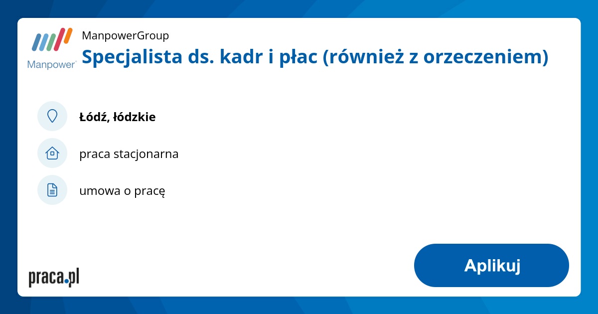 Specjalista ds. kadr i płac (również z orzeczeniem)