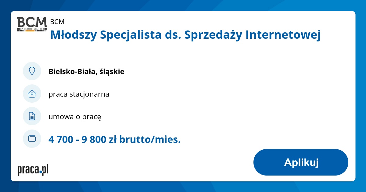 Młodszy Specjalista ds. Sprzedaży Internetowej