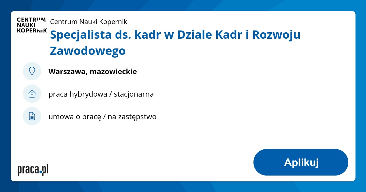 Specjalista ds. kadr w Dziale Kadr i Rozwoju Zawodowego