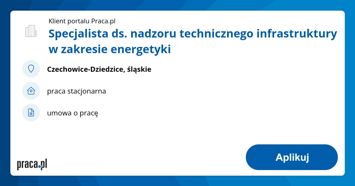 Specjalista ds. nadzoru technicznego infrastruktury w zakresie energetyki